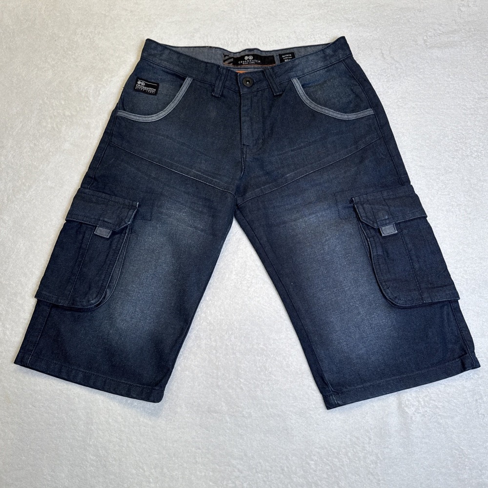 Crosshatch Men's Denim Cargo Combat Shorts Jeans Multi Pockets Grunge